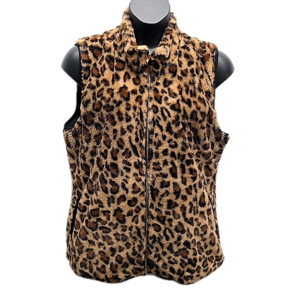 Sweet Lovely Leopard Faux Fur Vest Zip Front sz 3XL Cozy Glam Mob Wife Luxe Bold